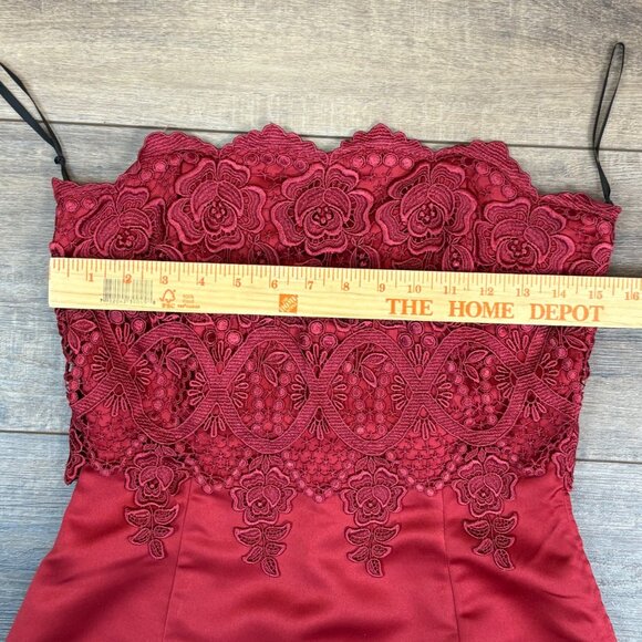 Jessica McClintock Red Strapless Gown & Shawl Lace Satin Size 8 Glam Formal - Picture 5 of 16